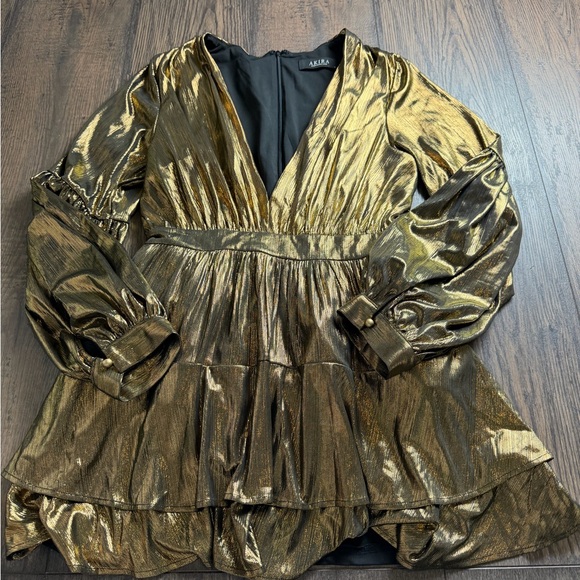 AKIRA Metallic Gold Mini Dress - Picture 2 of 7